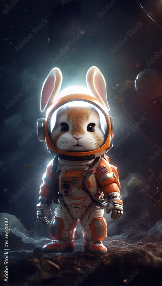 A cat in a space suit standing on a rock. Generative AI.