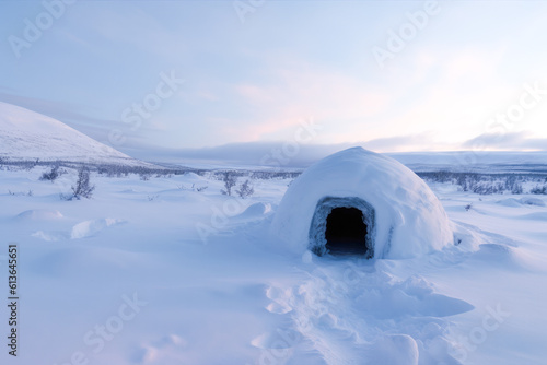 Nordic landscape with igloo, generative ai