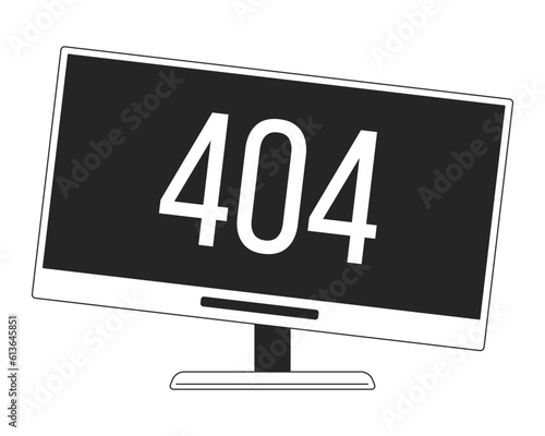 404 error computer monitor flat monochrome isolated vector object. Failure technology. Blue screen. Editable black and white line art drawing. Simple outline spot illustration for web graphic design
