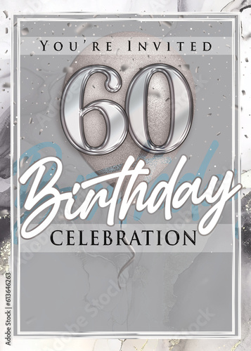 60th Birthday Party Invitation Template Silver Design