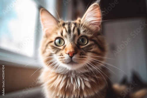 Portrait of a cute cat looking away. Generative AI © spyrakot