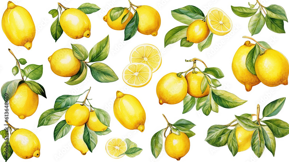fruits watercolor illustration stickers, generative ai fruits watercolor illustration stickers, generative ai