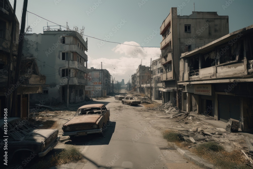 Fototapeta premium Post-apocalypse, world after nuclear war. Generative AI
