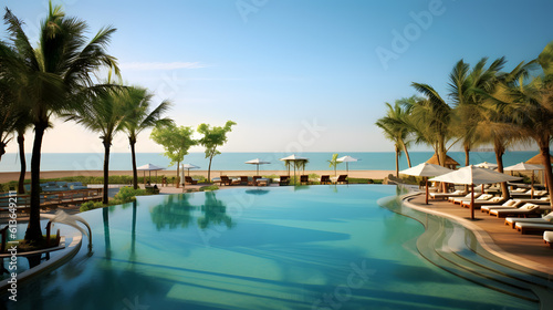 Big pool by the beach  luxurious tropical resort