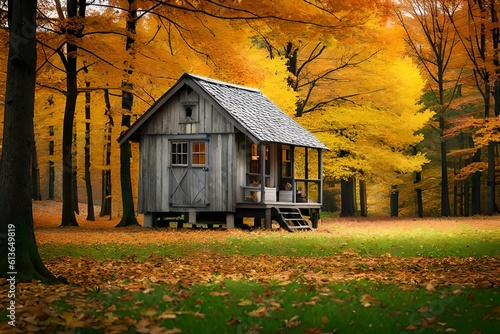 Foto old farm house in the forest at the time of autumn season, Generative Ai technol
