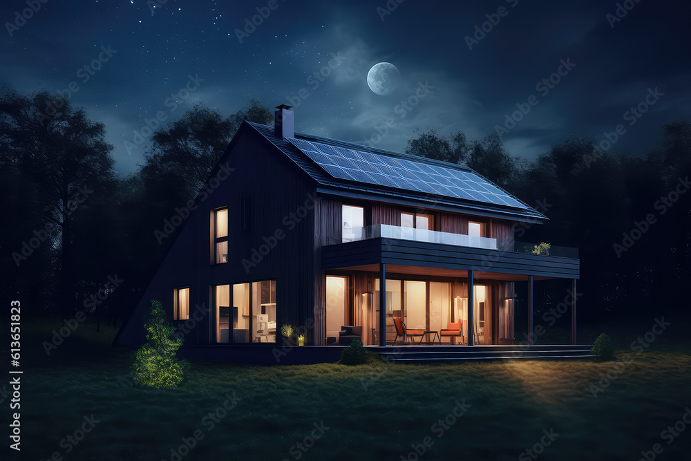 Solar panels on roofs in the city, energy from the sun, ecology, at home, apartment. Solar electricity in mountains night, nature, city. generative ai Solar panels on roofs in the city, energy from the sun, ecology, at home, apartment. Solar electricity in mountains night, nature, city. generative ai