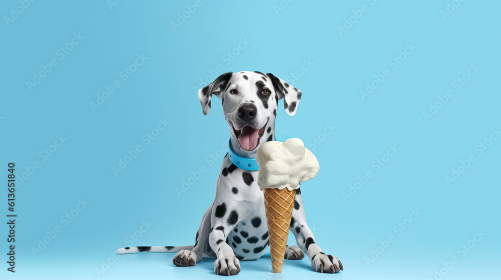 Niedlicher Dalmatiner isst ein riesiges Eis.