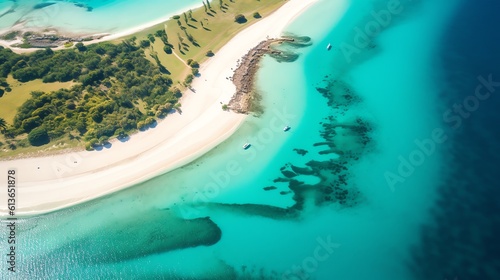 Aerial View: Summer Beach and Sparkling Blue Ocean Under a Clear Sky