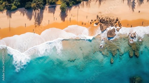 Aerial View: Summer Beach and Sparkling Blue Ocean Under a Clear Sky