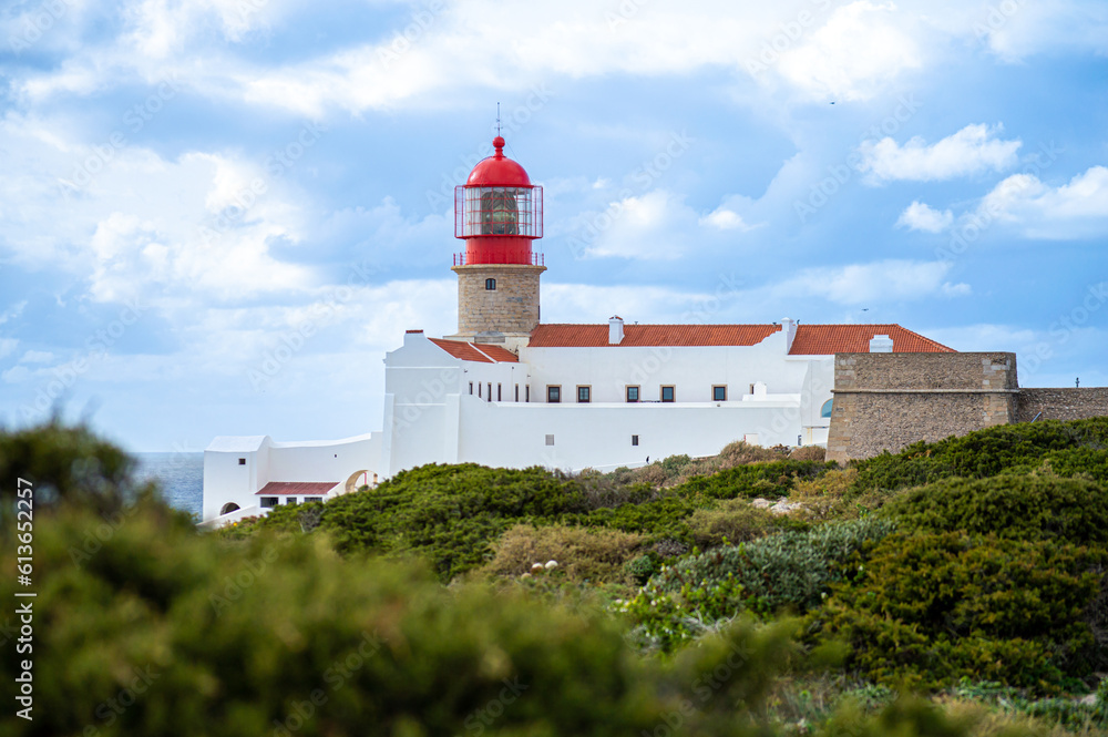Lighthouse of Cabo de São Vicente in Sagres, Portugal on February 27, 2023 Lighthouse of Cabo de São Vicente in Sagres, Portugal on February 27, 2023