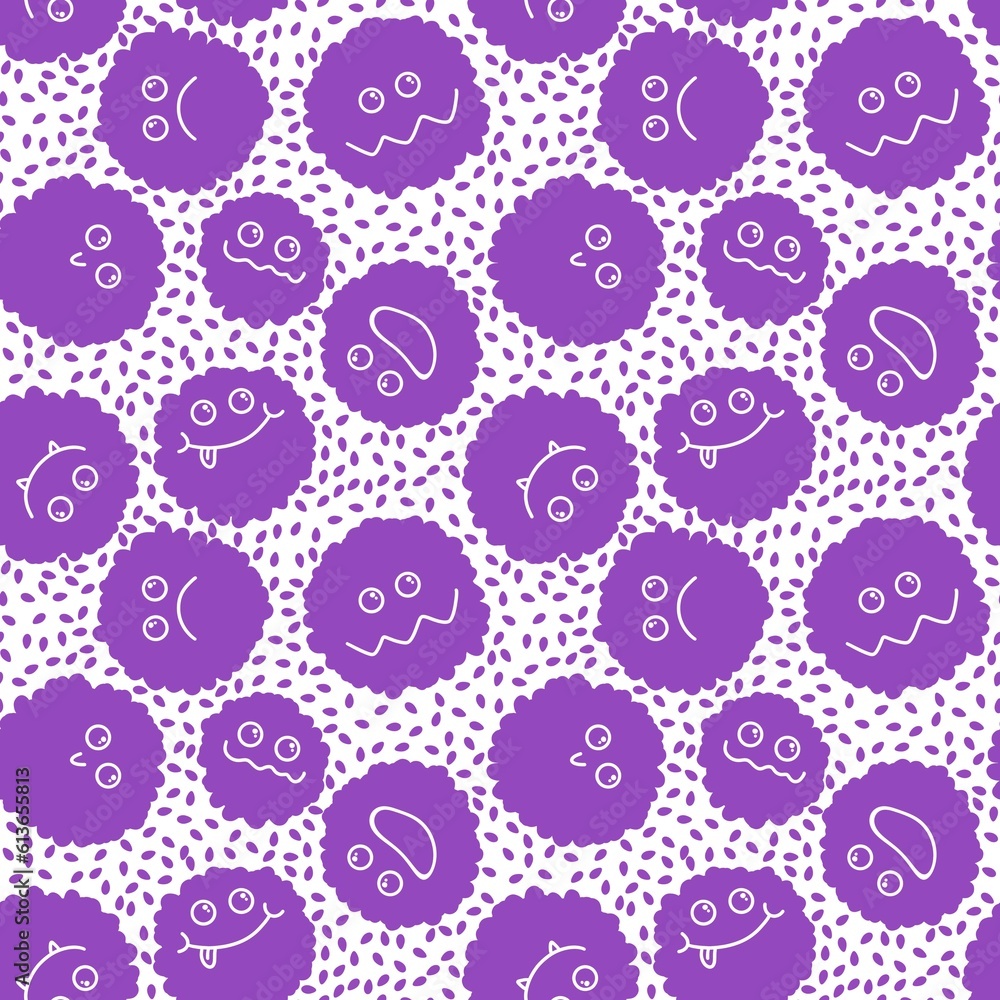 Cartoon fluffy monsters seamless spice aliens pattern for kids clothes print and wrapping paper and fabrics Cartoon fluffy monsters seamless spice aliens pattern for kids clothes print and wrapping paper and fabrics