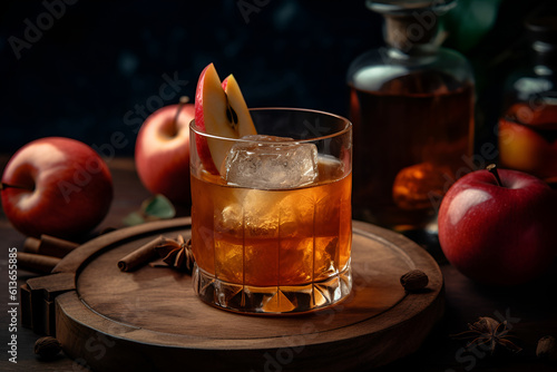 Photo Apple cider old fashioned alcohol cocktail front view