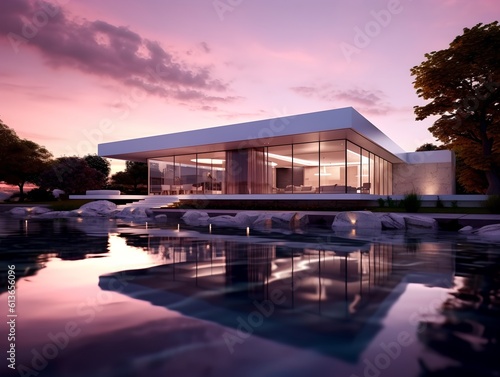 Villa with a swimming pool, generative AI © progressman