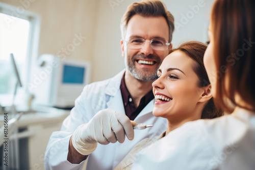 Fotobehang Doctor performing a dental examination on a patient, doctor, hospital Generative