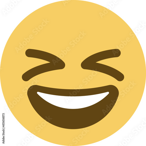 Grinning Squinting Face emoji. A yellow face with a broad, open smile and scrunched, X-shaped eyes. Often conveys excitement or hearty laughter.