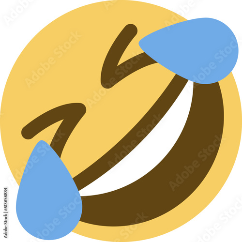Rolling on the Floor Laughing vector emoji. A yellow face with a big grin and scrunched, X-shaped eyes, tilted on its side as if rolling on the floor laughing (the internet acronym ROFL).