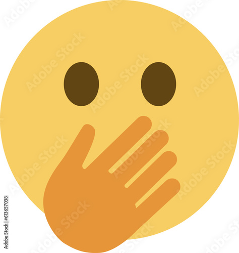 Top quality emoticon. Embarrassed emoticon, cover mouth with hand. Yellow face emoji. Popular element.