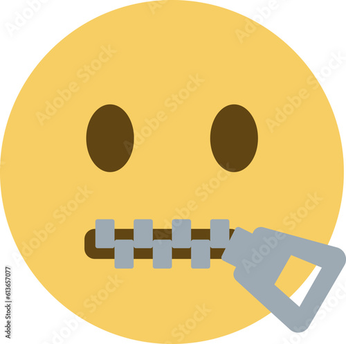 Top quality emoticon. Zip mouth emoji. Silent emoticon with closed metal zipper for mouth. Yellow face emoji. Popular element.