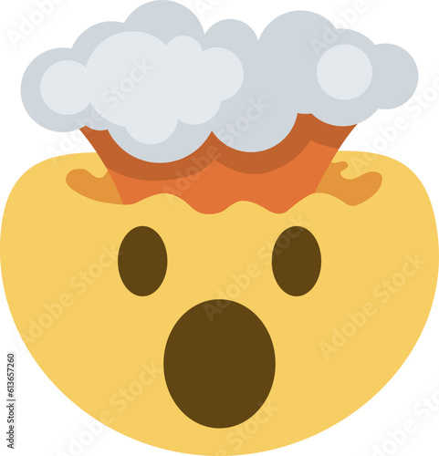 Top quality emoticon. Shocked face with exploding head. Yellow face emoji. Popular element.