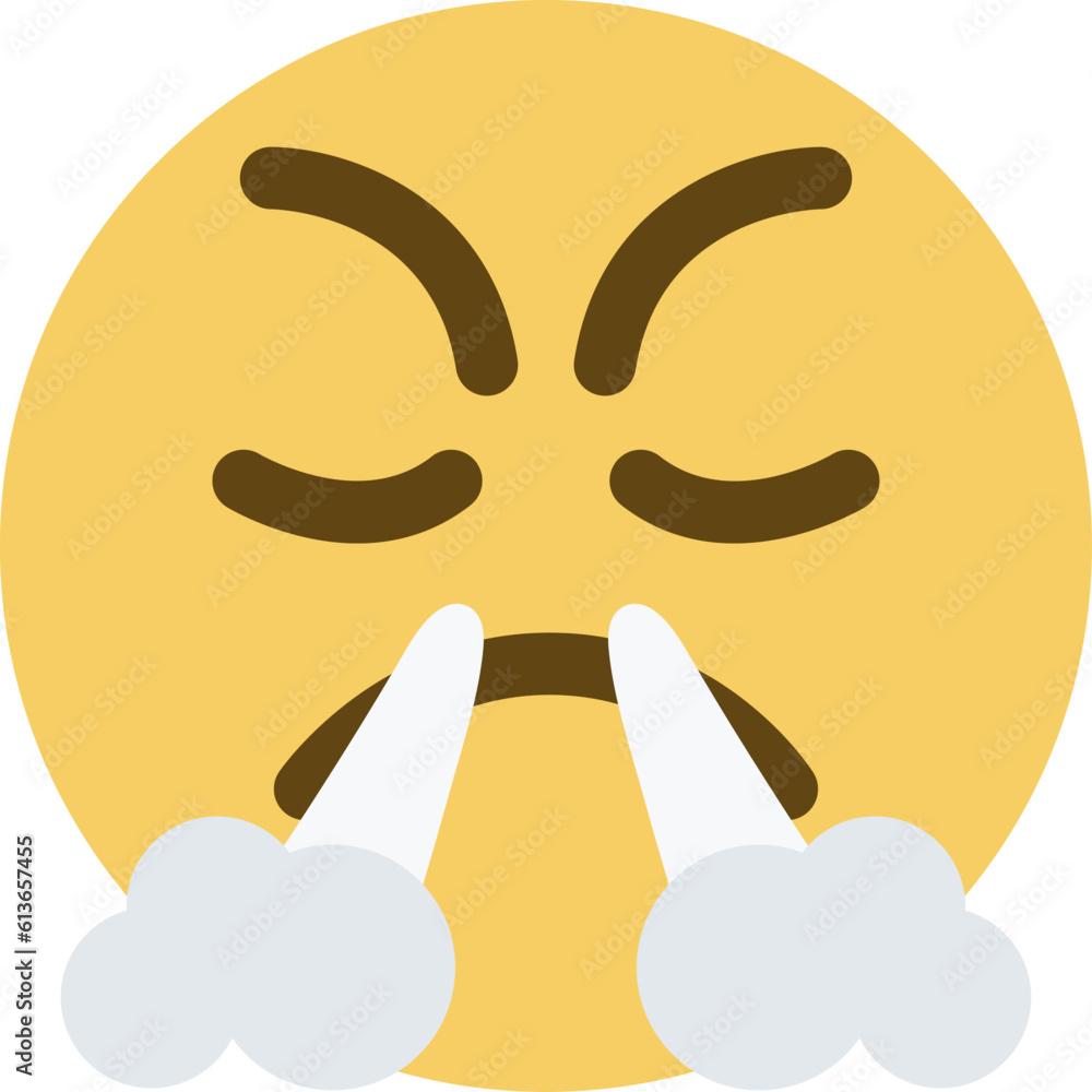 Top quality emoticon. Emoji. Face with steam from nose. Angry smiley with steam. Top quality emoticon. Emoji. Face with steam from nose. Angry smiley with steam.