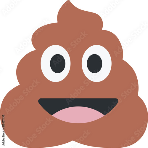 Top quality emoticon. Brown dung with eye and mouth icon. Yellow face emoji. Popular element.
