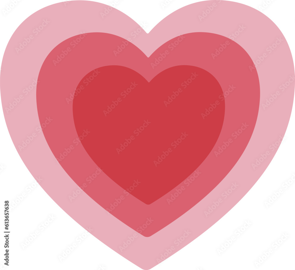 Growing Heart vector emoji icon. A red heart, inside a slightly larger pink heart, inside a larger-again pink heart. Intended to give the impression of a heart increasing in size.