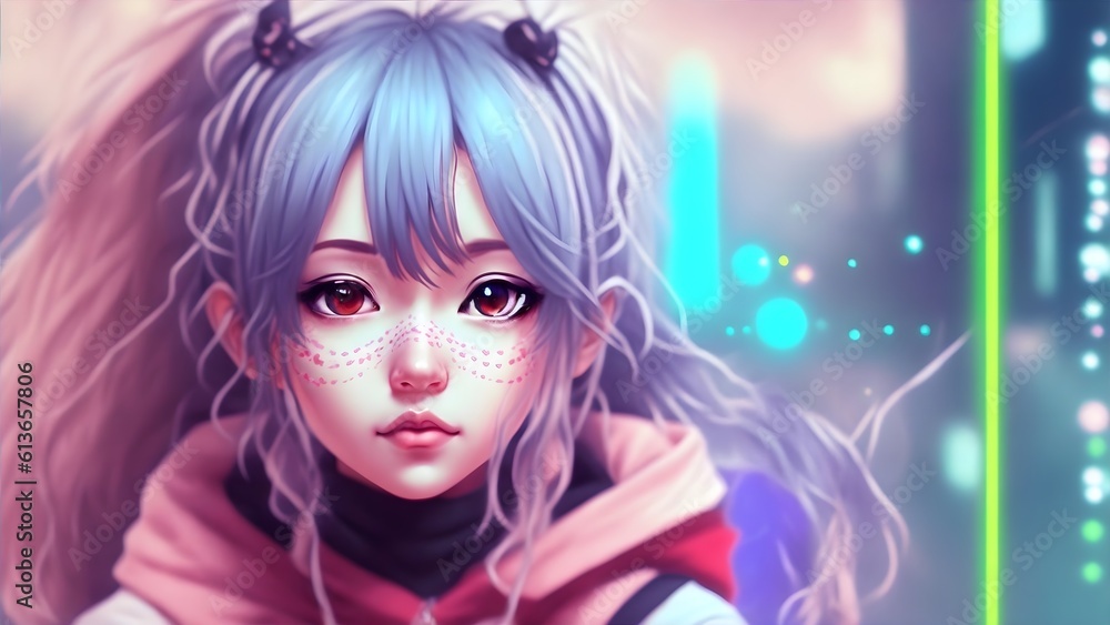 Fototapeta premium 3D Anime Girl Kawaii Generative AI