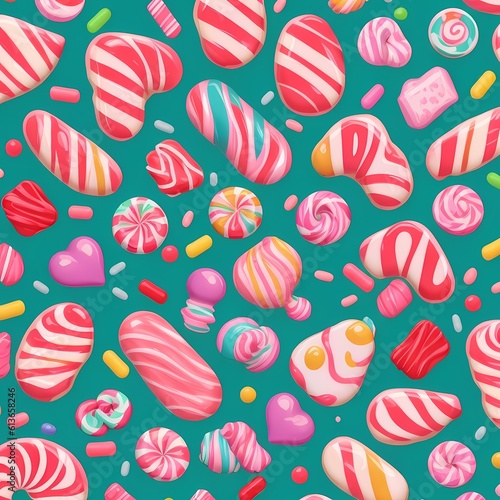 AI-Created Candy Fantasy: Sugar-Coated Ornaments and Lollipops on Colorful Backdrop