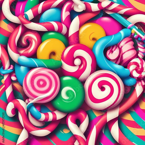 AI-Created Sweet Treats  Sugar Canes  Lollipops  and Colorful Hard Candies