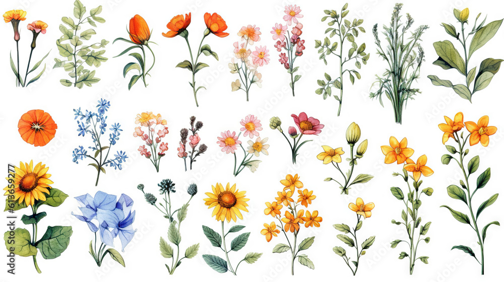 custom made wallpaper toronto digitalwatercolor stickers set of summer elements, generative ai
