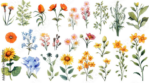 Wallpaper Mural watercolor stickers set of summer elements, generative ai Torontodigital.ca