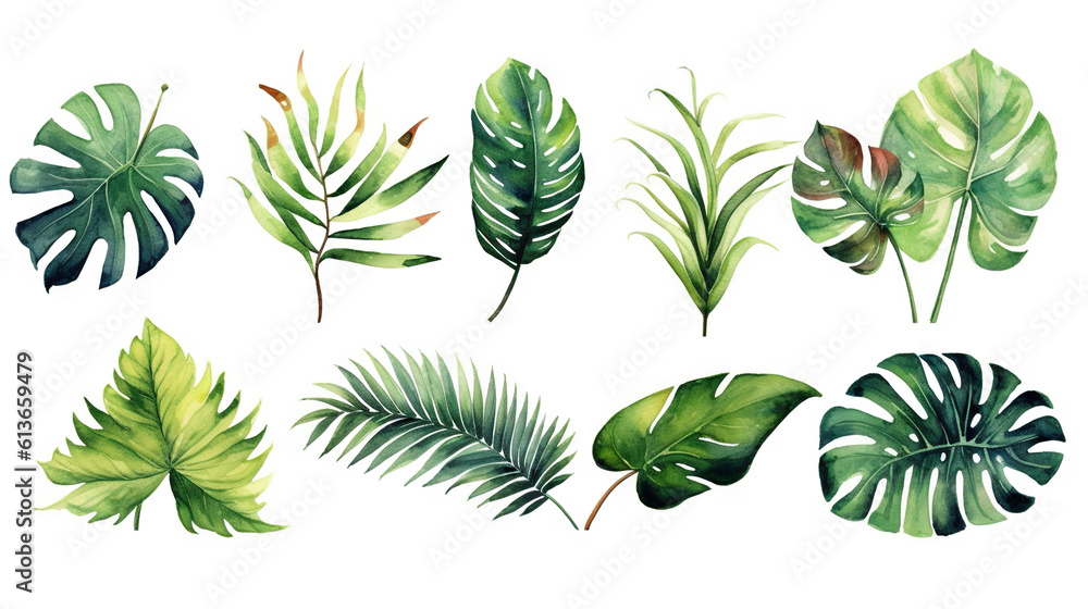 © Alessandro - watercolor stickers set of summer elements, generative ai