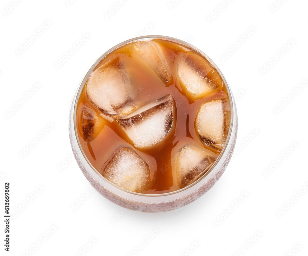 Glass of tasty ice coffee on white background Glass of tasty ice coffee on white background