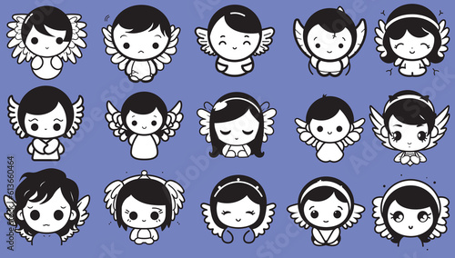 Set of angel avatars, jesus, valentines day, vector