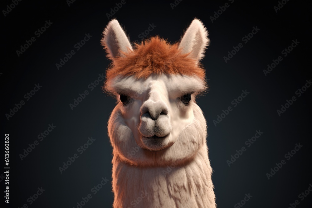 Obraz premium Funny white smiling alpaca, South American camelid.