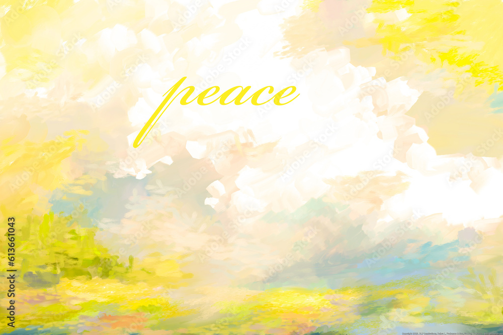Fototapeta premium Impressionistic Soft Cloudscape with Peace-in yellows- Digital Painting, Art, Artwork, Illustration for Background, Backdrop, or Wallpaper – Also for Ads, Fliers, Posters, social media posts or ads