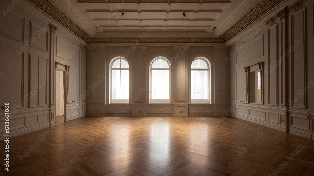 Empty Beaux arts room with no furniture, created with generative AI technology Empty Beaux arts room with no furniture, created with generative AI technology