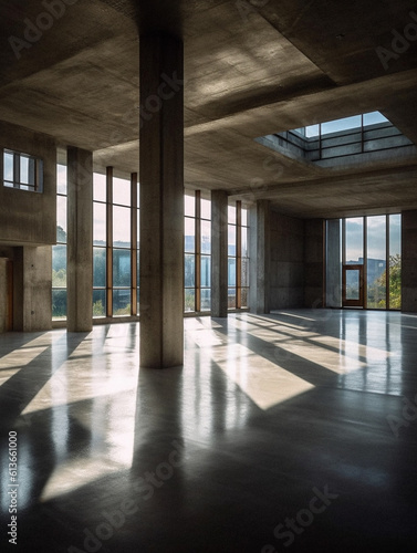 Empty brutalist room with no furniture  created with generative AI technology