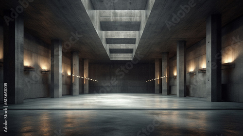 Empty brutalist room with no furniture  created with generative AI technology