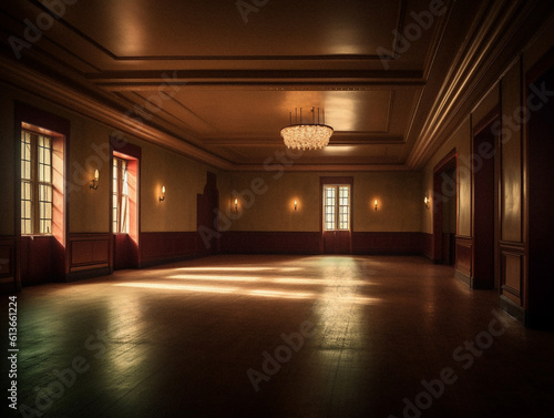 Empty Art Deco room with no furniture, created with generative AI technology