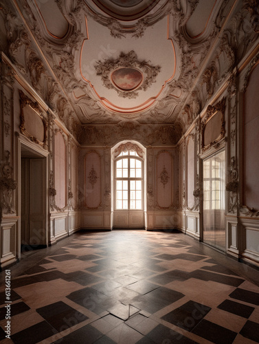 Empty baroque room with no furniture, created with generative AI technology © Ruben Chase