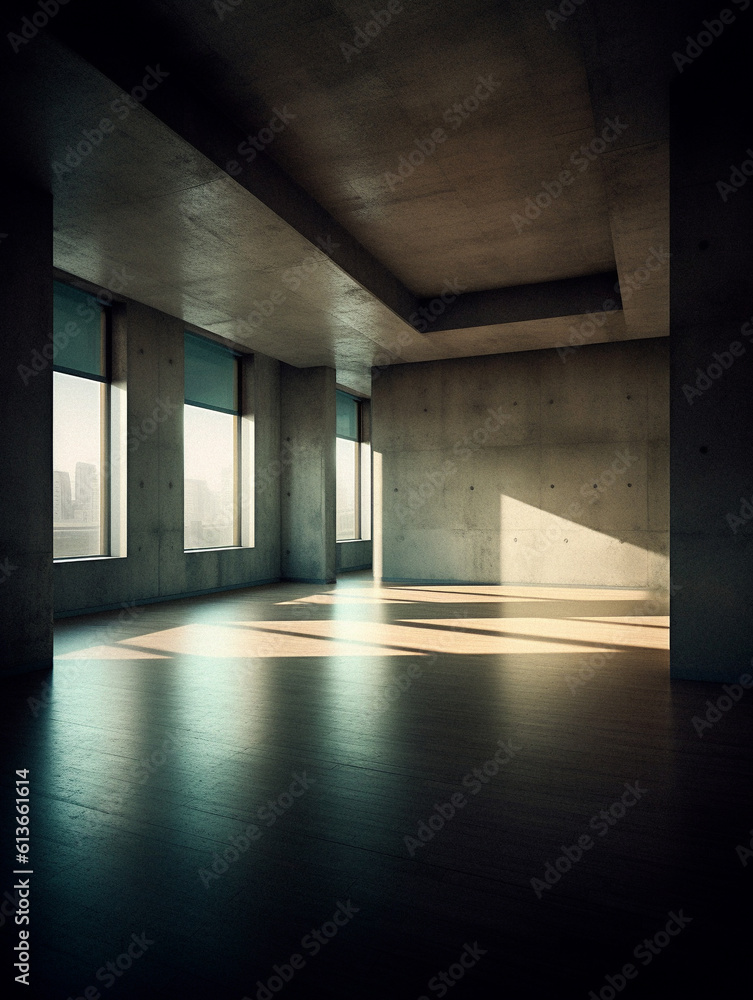Empty futurist room with no furniture, created with generative AI technology Empty futurist room with no furniture, created with generative AI technology