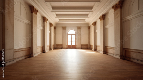 Empty futurist room with no furniture, created with generative AI technology