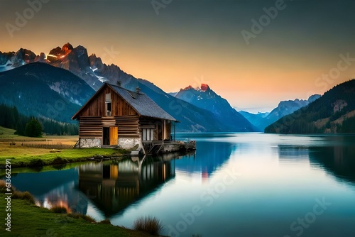 lake in the mountains generated by AI technology 