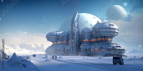  a futuristic Artic outpost colony Space Frontier-themed, horizontal format in JPG. Generative AI photo
