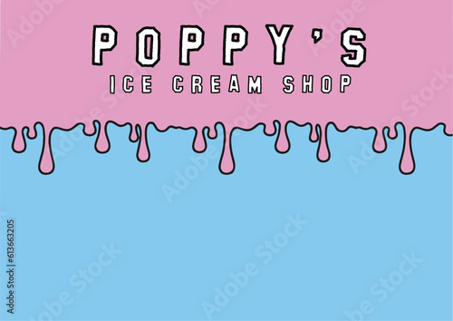 ice cream shop business card with dripping melted background in pop art style