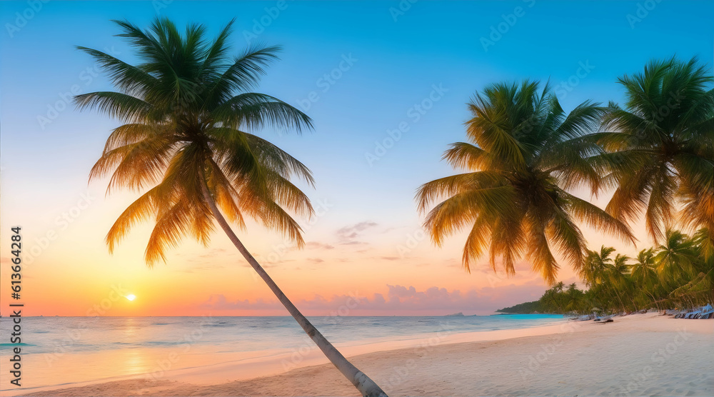 Paradise Island, Palm Trees On The Beach, Generative AI.