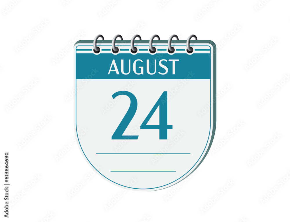 24 august round retro calendar page vector. 3d one day calendar, date appointment, business planner, event reminder illustration. Abstract three dimensional daily date old calendar. 24 august round retro calendar page vector. 3d one day calendar, date appointment, business planner, event reminder illustration. Abstract three dimensional daily date old calendar.