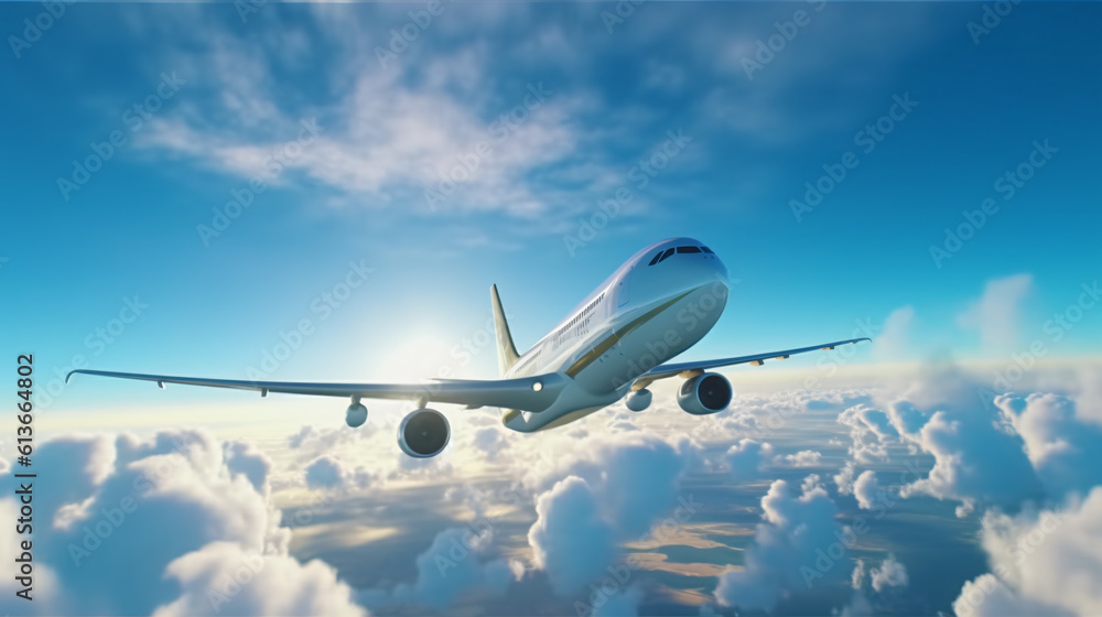 Fototapeta premium transport by airplane with blue but cloudy sky in the background