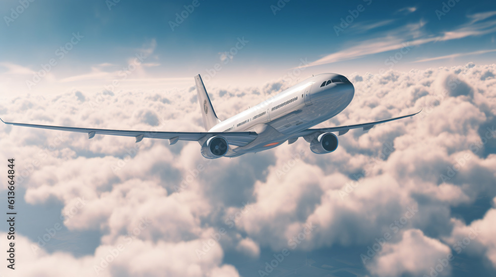 Obraz premium transport by airplane with blue but cloudy sky in the background